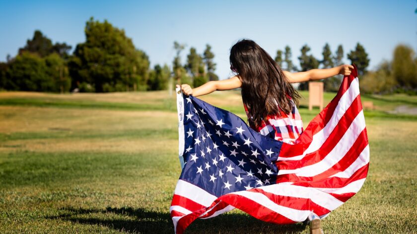 girl with american flag